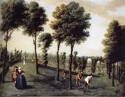 unknow artist Hartwell House,North west area of the gardens with two bastions and men Scything oil painting on canvas